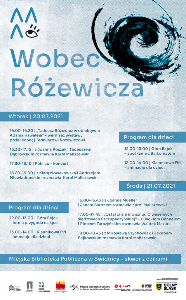 Plakat informujący o wydarzeniu "WOBEC RÓŻEWICZA"