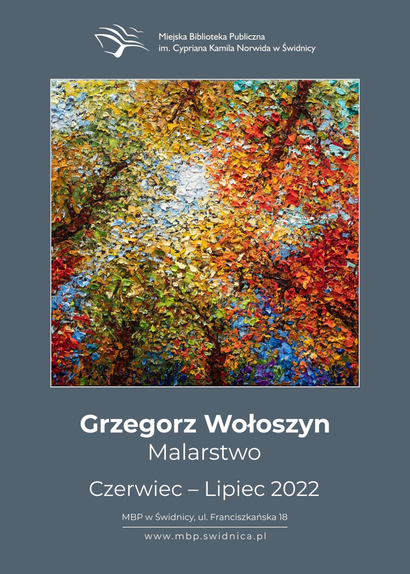 Plakat reklamujący wystawę Grzegorza Wołoszyna