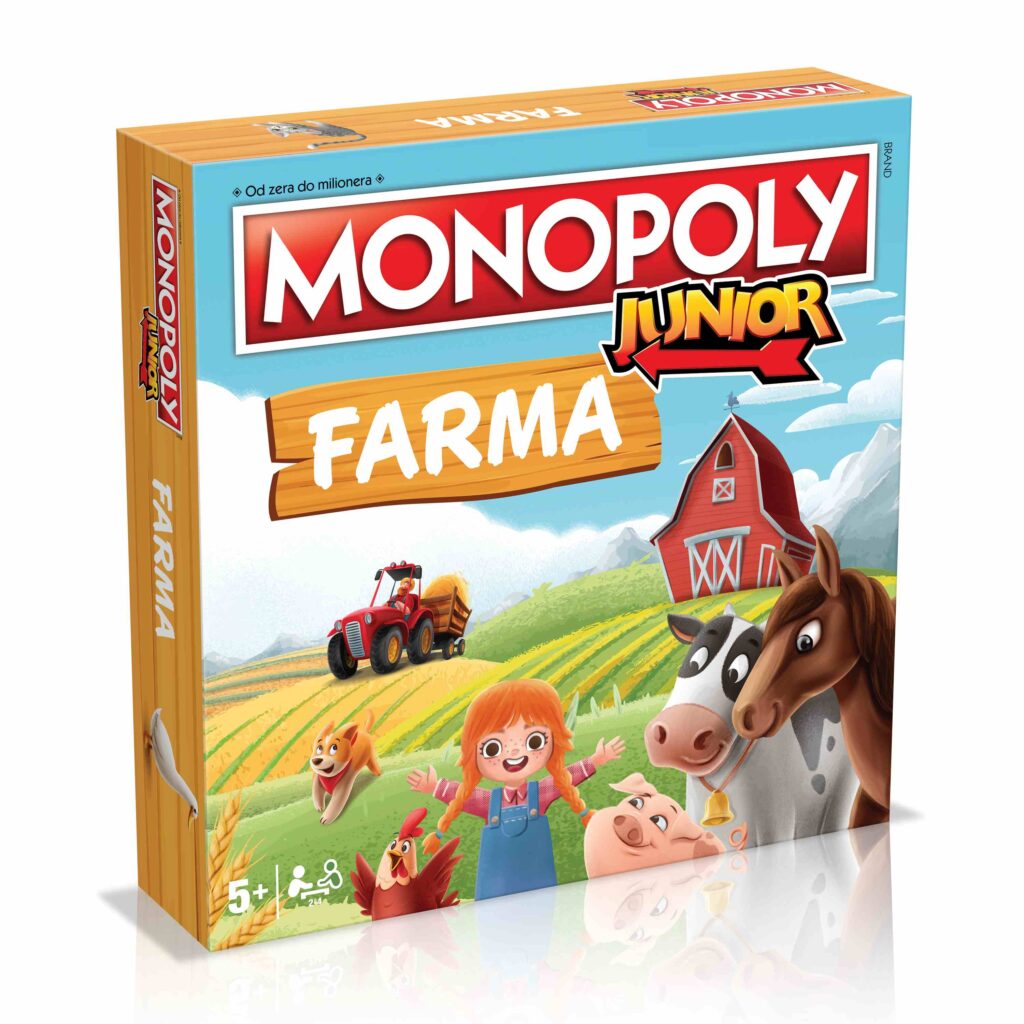 okładka gry planszowej pod tytułem Monopoly Junior Farma